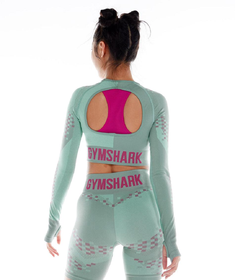 Long Sleeve Gymshark Wtflex Cyborg Seamless Mujer Azules Rosas Azules | CO 2321CTV